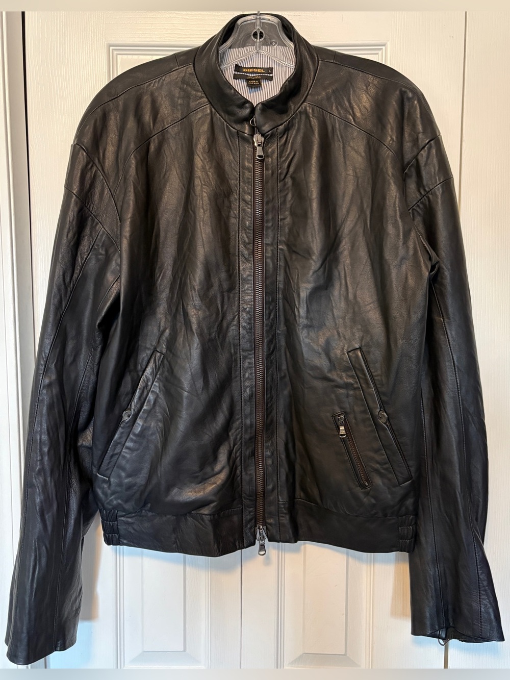 Diesel Black Gold Genuine Lambskin Men's Leather Moto Jacket Large L